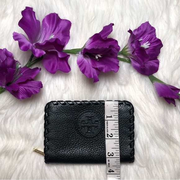 Tory Burch Marion Black Pebble Leather Hidden Zip Coin Wallet/Case w/ Key Ring - Picture 10 of 15
